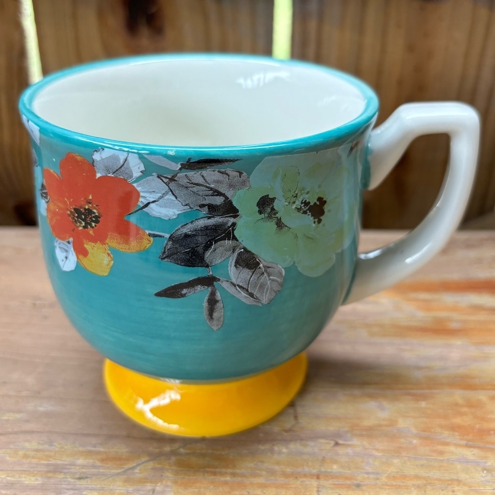 The Pioneer Woman Flea Market Turquoise & Yellow Large Floral Stoneware Mug 17oz